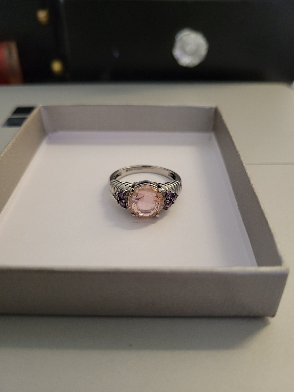 Simulated Pink & Amythest Color Diamond Ring Size 9 NWT